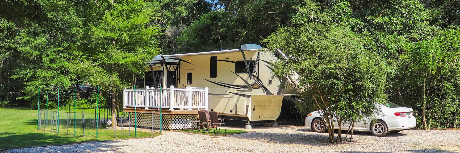 rv parked with car